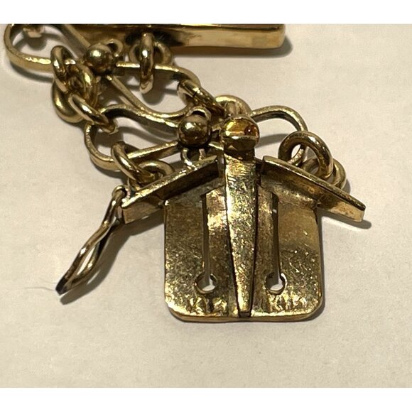 14K Gold Carved Shell Cameo Bracelet 6" With Geometric Diamond Design - Picture 6 of 16